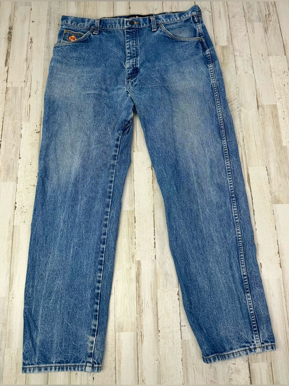 Wrangler FR Men's Straight Leg Blue Denim Jeans 38x31